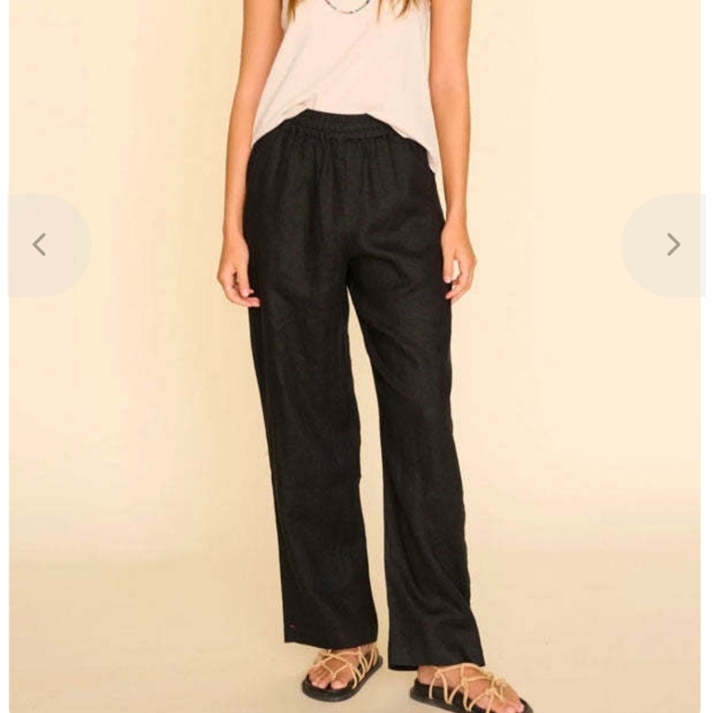 NWT Xirena Atticus Linen Straight Leg Pants Black Size L Coastal Quiet Luxury